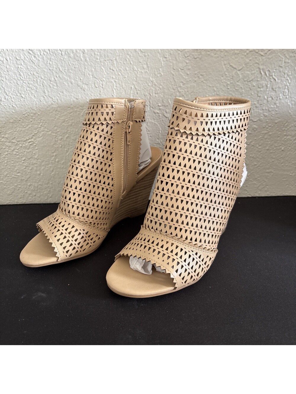 Ccocci Claire Tan Perforated Wedge Sandals Booties Size 7.5